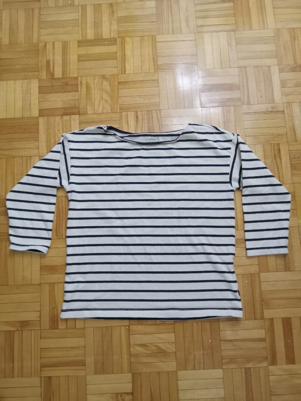 L.L. Bean White and Navy Striped Long-Sleeve Crewneck Shirt